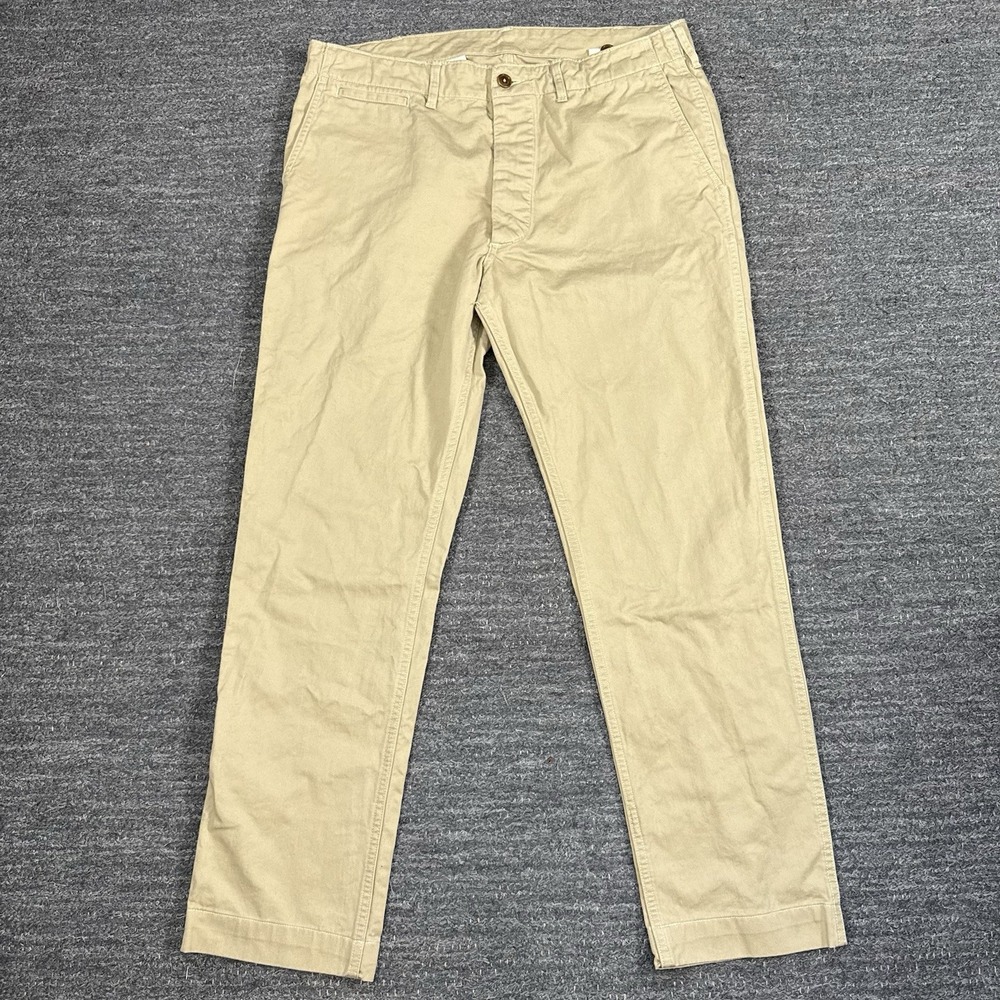 Buck Mason Officer Pants Men 34X30 Beige Button Fly Slub Twill Chino Huckberry